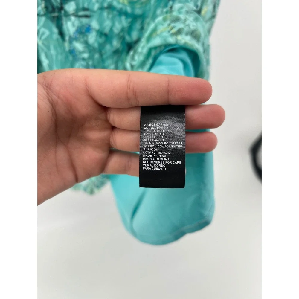 Perceptions New York Womens Teal Floral Lace Sleeveless A-Line Dress Small